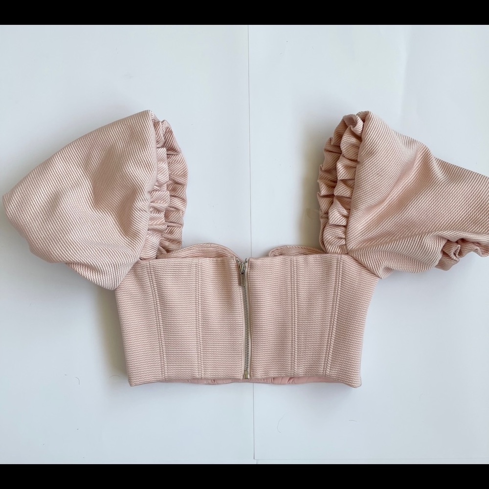 House of CB Pink Textured Puff Sleeve Corset Top - Size S - Picture 4 of 8